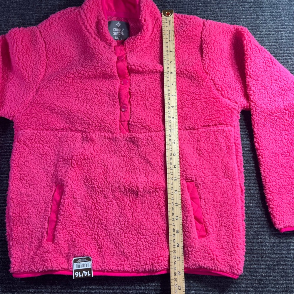 Cuddly Sherpa Pullover Girls Youth Button Up Fleece Pink Top Size 14/16 - Picture 4 of 6